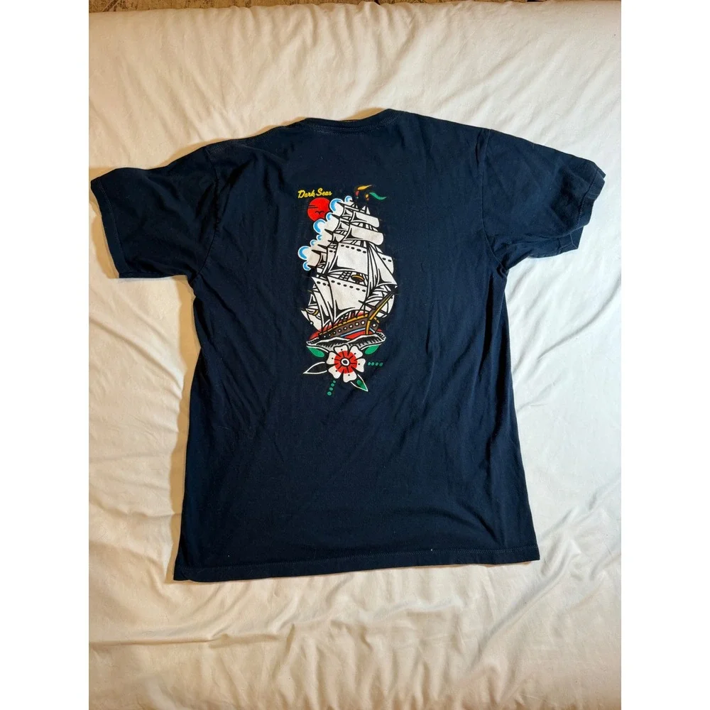 Dark Seas Mens Navy Blue Coast‎ to Coast Clipper Ship Graphic T-Shirt Size M